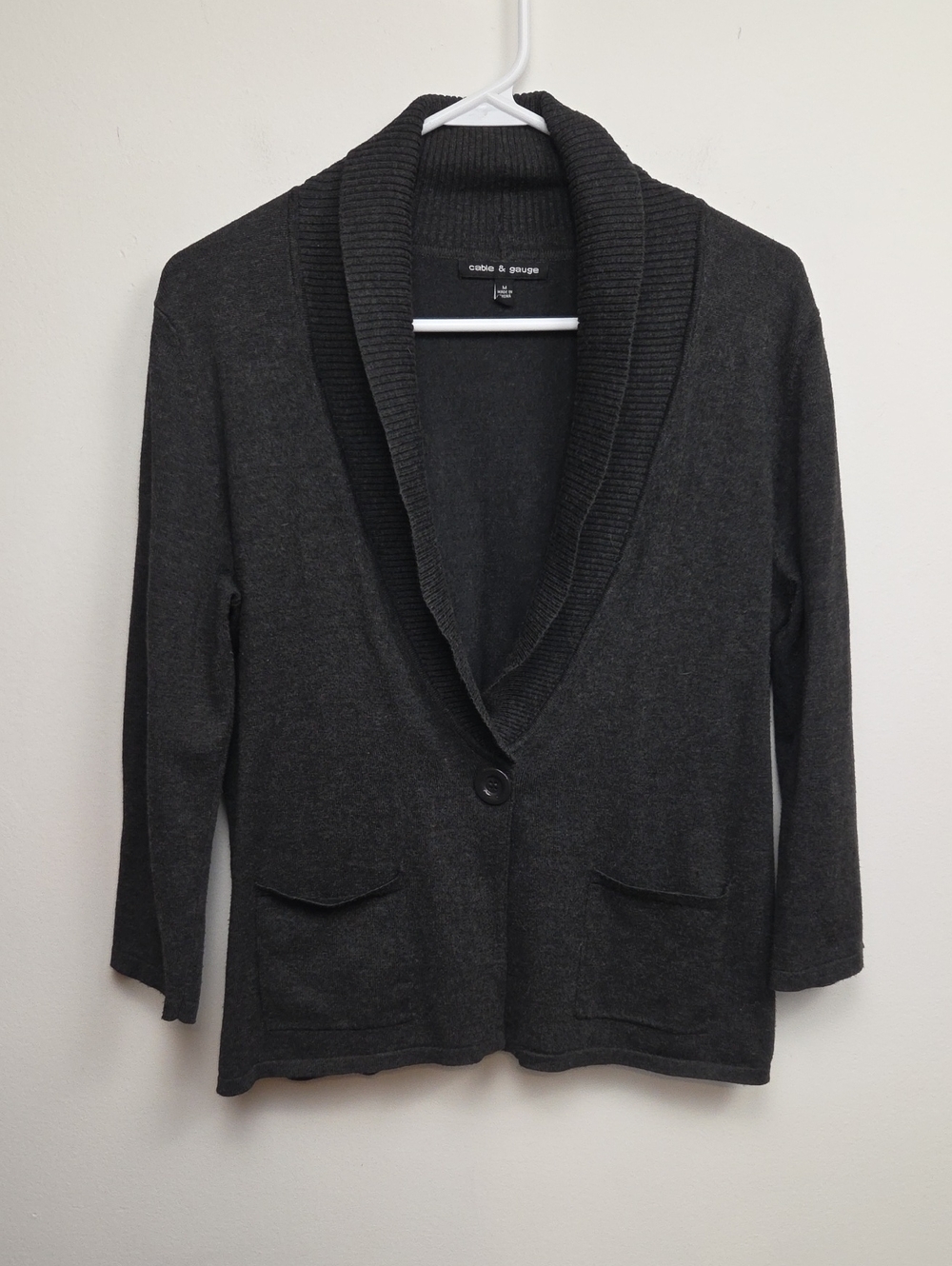 Cable&Gauge Dark Charcoal Gray Shawl Collar Lightweight Knit Sweater Cardigan M